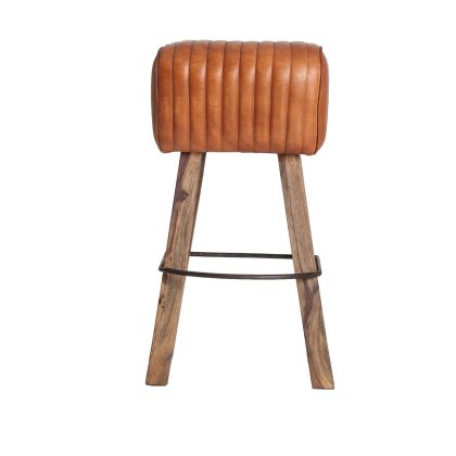 Taburete Mango Reciclado Cuero Marrón, 75 Cm