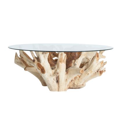 Mesa Centro Madera Tronco Cristal, 130 Cm