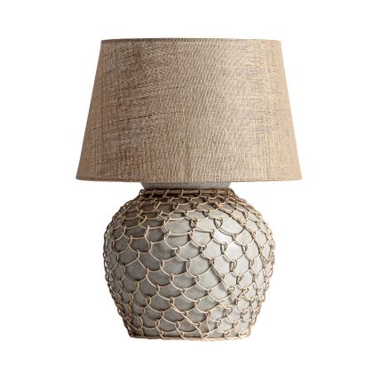 Lámpara de Sobremesa Cemento Ratán Yute Gris/Crema, 66 Cm