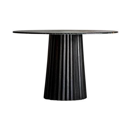 Mesa Comedor Redonda Mármol Mate Pie Plisado Mango Negro, 122 Cm