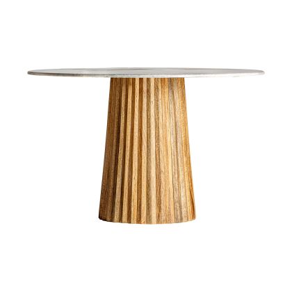 Mesa Comedor Redonda Mármol Gris Pie Único Plisado Mango, 121 Cm