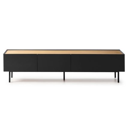 Mueble TV Negro Natural Madera Roble Metal, 180 Cm