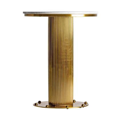 Mesa Bar Redonda Mármol Blanco Veteado Pie Acero Oro,76 Cm