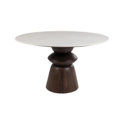 Mesa comedor arcos madera travertino redonda