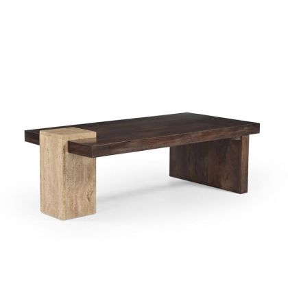 Mesa centro madera travertino