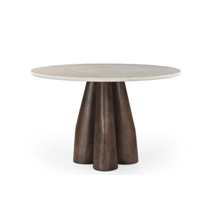 Mesa comedor redonda travertino madera