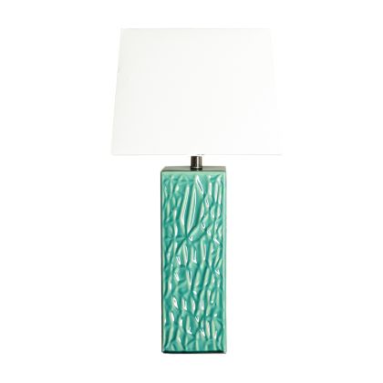 Lámpara De Sobremesa Cerámica Verde Lino Hierro, 35 Cm