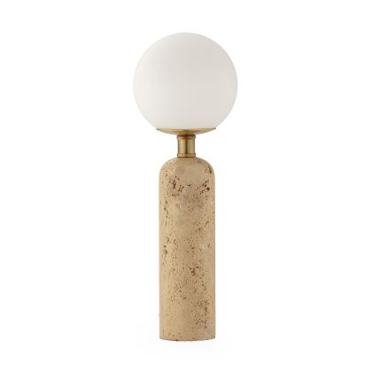 Table Lamp 15x15x45 Travertine Marble/Metal/Glass -- Cream/Gold/White