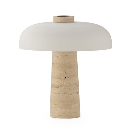 Table Lamp 35x35x40 Travertine Marble/Glass -- Cream/White