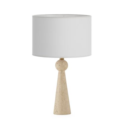 Table Lamp without shade 12x12x56 Travertine Marble/Metal -- Cream/Gold