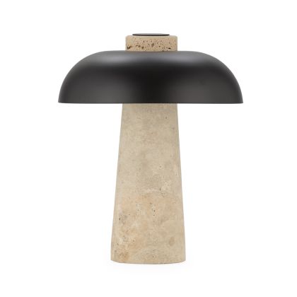 Table Lamp 24x24x34 Metal/Travertine Marble -- Black