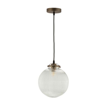 Ceiling Lamp 25x25x25/190 Metal/Textile Cable/Textured Glass -- Antique Brass/Black/Transparent