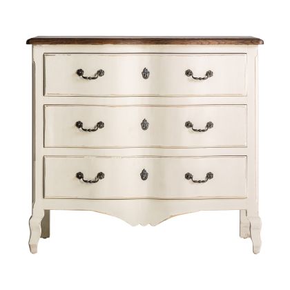 Cómoda Pivka Estilo Vintage Madera Olmo Blanco Roto Envejecido, 100 Cm