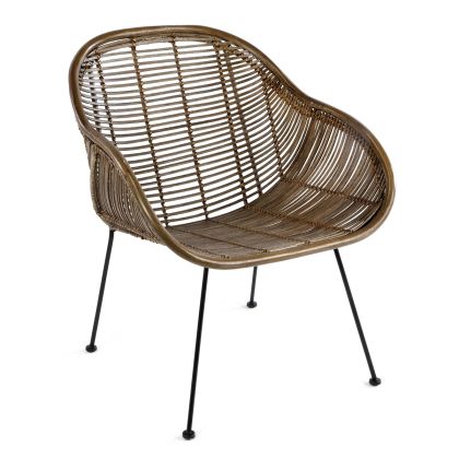 Silla Estilo Étnico en Mimbre Trenzado marrón y Metal negro.