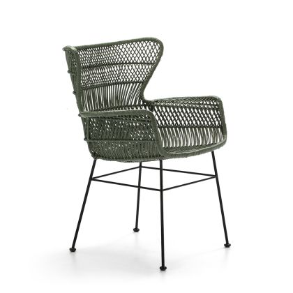 Chair 60x65x89 Black Metal/Green Wicker