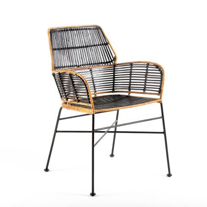 Silla de Mimbre y Metal en Negro y Marrón.