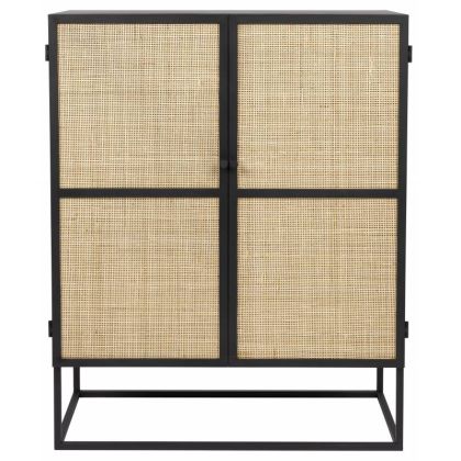 Armario Nórdico GUUJI 2 Puertas Ratán Natural Metal Negro