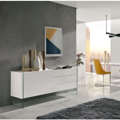 Aparador De Diseño Moderno blanco,180 Lacado Y Vidrio