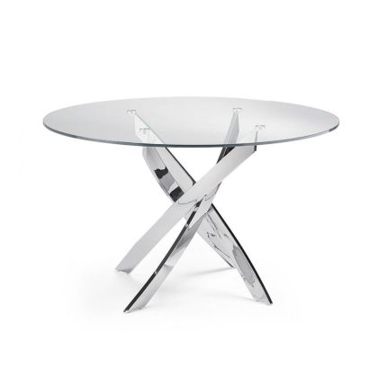 Mesa Comedor Base Acero Y Cristal, 130 Cm