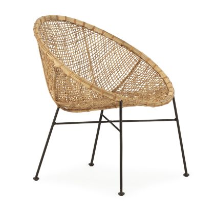 Sillón en Mimbre Natural y Hierro Negro.