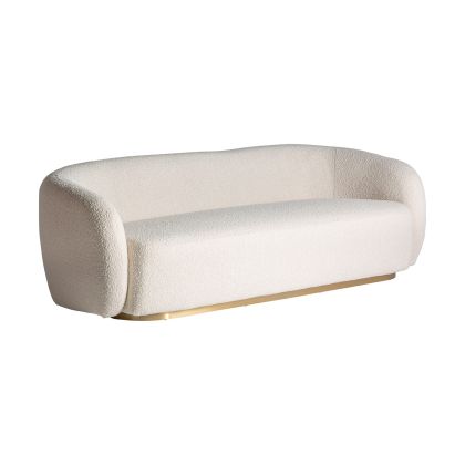 Sofá Bouclé Madera Tejido Blanco Roto, 205 Cm