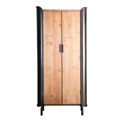 Industrial Style Wardrobe Grey Metal Natural Wood, 81 cm