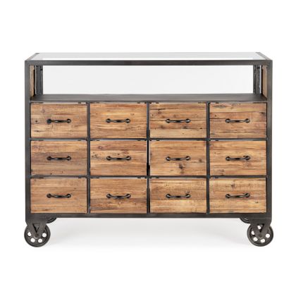 12-Drawer Chest with Wheels Fir Wood Steel, 122 Cm