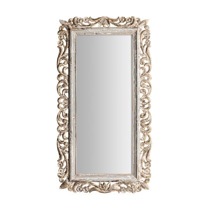 Espejo Hierro Gris Madera Tallada Envejecida, 88 Cm