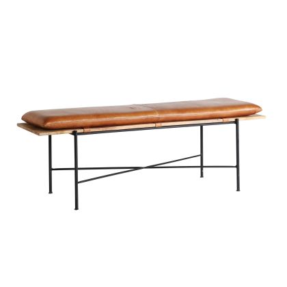 Banco Hierro Negro Cuero Marrón Rectangular, 132 Cm