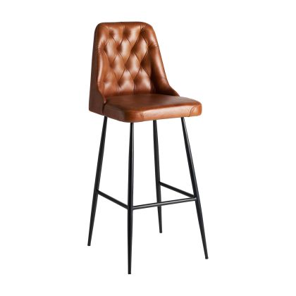 Taburete Hierro Negro Cuero Marrón Home, 108 Cm