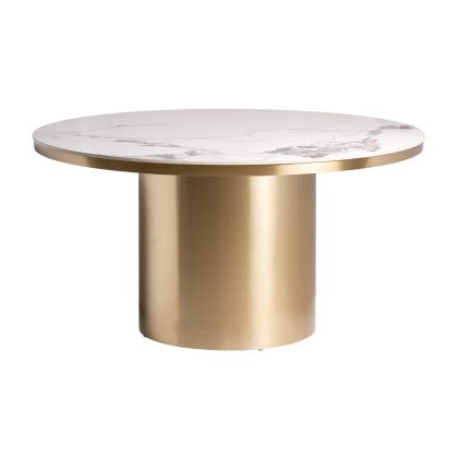 White Porcelain and Gold Steel Dining Table, 150 Cm