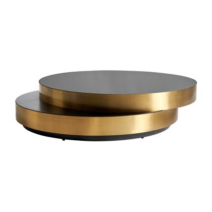 Mesa Centro Acero Oro Vidrio Negro Redonda,140 Cm