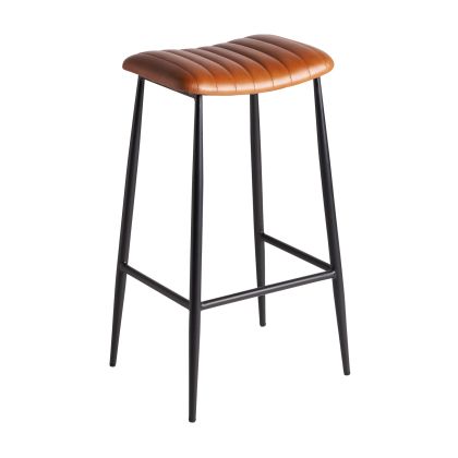 Taburete Hierro Negro Piel Marrón Home, 76 Cm