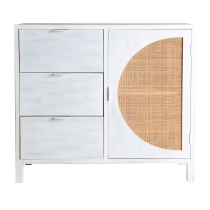 Cómoda Zemne Estilo Tropical Rejilla Ratán Madera Pino Blanco, 90 Cm
