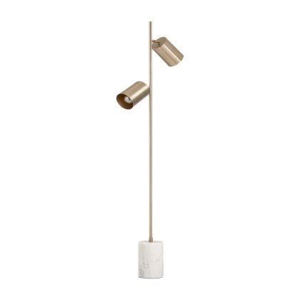 Lámpara De Pie Hierro Oro Mármol Blanco 2 Focos, 150 Cm