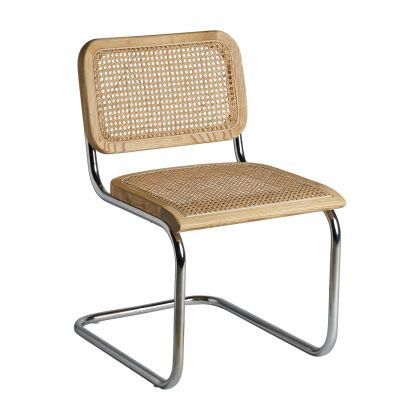 Silla Madera Natural Ratán Acero Plata, 79 Cm