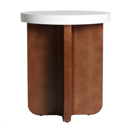 White Brown Side Table, 46 Cm