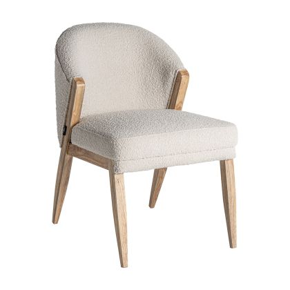 Silla Madera Pino Natural Algodón Blanco Bouclé, 83 Cm