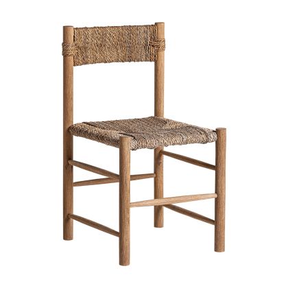Silla Madera Tonos Marrón Fibra Natural, 84 Cm