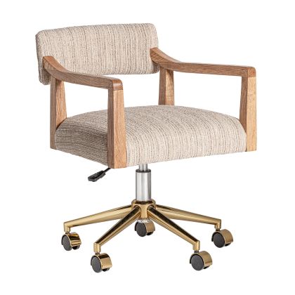 Silla Escritorio Madera Natural Acero Oro Tejido, 82 Cm