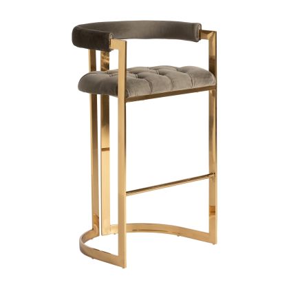 Taburete Acero Oro Madera Pino Tejido, 93 Cm