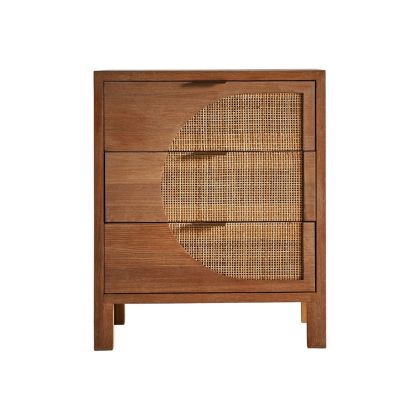 Mesita De Noche Madera Ratán Color Natural 3 cajones, 50 cm