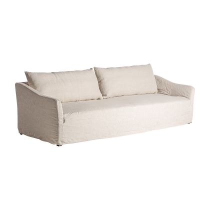 Sofá Madera Pino Tapizado Tejido Crema 4 Plazas, 276 Cm