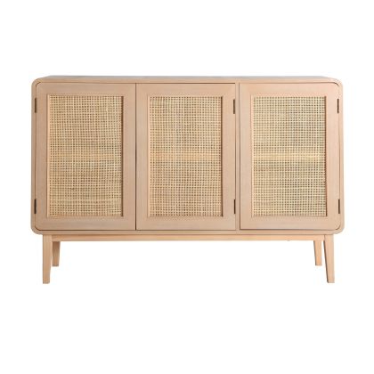 Aparador Buffet Larvik 3 Puertas Madera Pino Ratán, 120 Cm