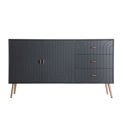Buffet Tremes Estilo Art Decó Madera Pino Negro Oro, 140 Cm