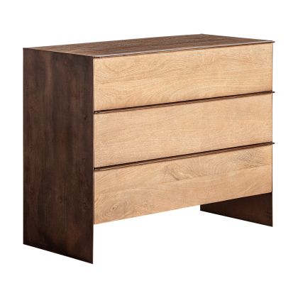 Cómoda industrial moderna en madera de mango marrón y hierro negro.