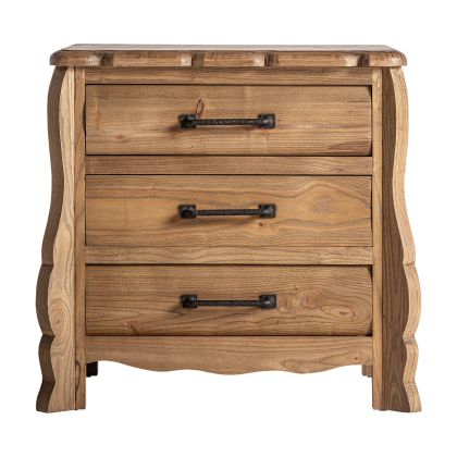 Mesita De Noche Madera Natural Nudos, 3 Cajones, 64 Cm