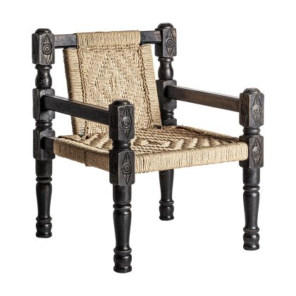 Sillón Madera Recuperada Negro Cuerda Natural, 76 Cm