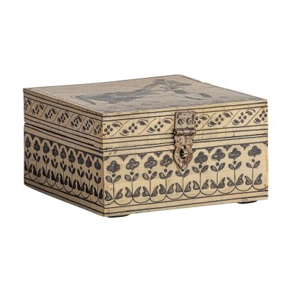 Neal Square Decorated Beige Resin Box, 16 Cm