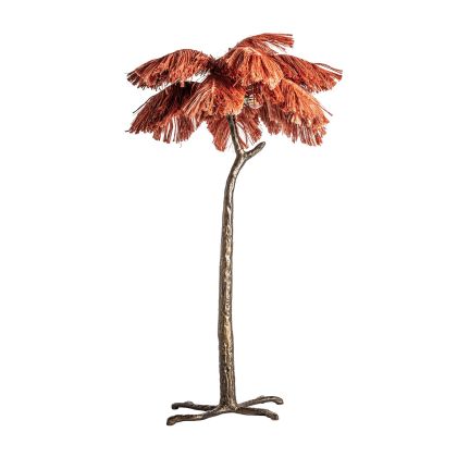 Lámpara De Pie Fibra Natural Naranja Hierro Oro, 145 Cm